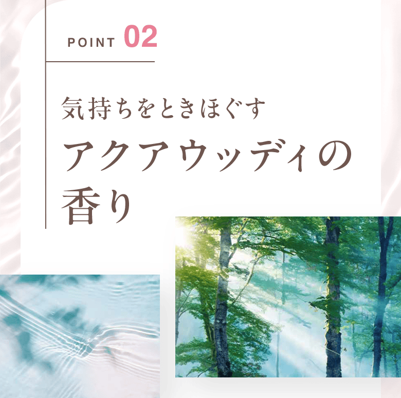 POINT02 気持ちをときほぐす アクアウッディの香り